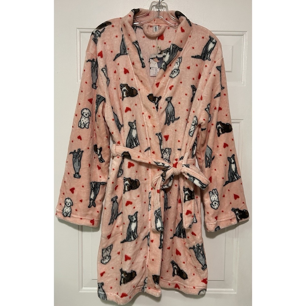 Ellen Degeneres Pink Soft Plush Robe Size S/M ‎ Puppies Dogs NWT